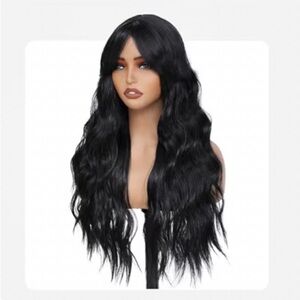 Luxurious Black Wavy Hair Wig 26 Inch Cute Natural Wavy Wig